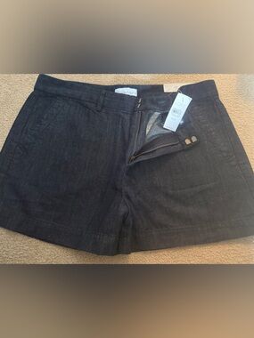 LOFT Navy Linen-Blend Zip Front Shorts